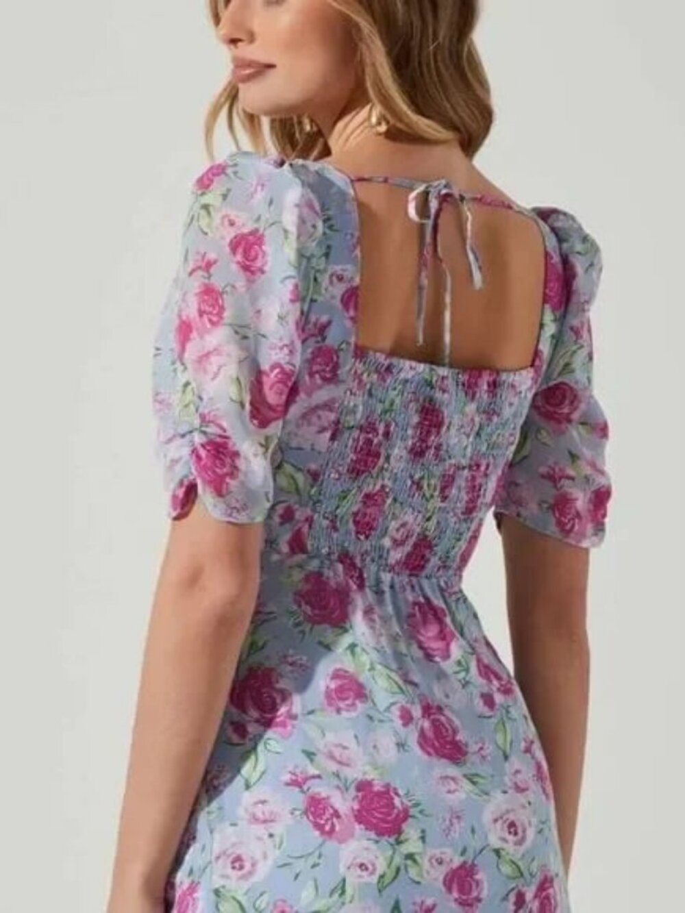 New ASTR The Label Bustier Floral Chiffon Midi Dress Blue Multi M - Picture 2 of 10